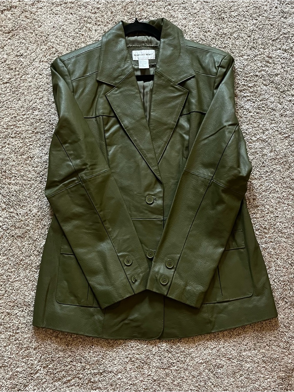 Newport News Leather Blazer - Olive Green